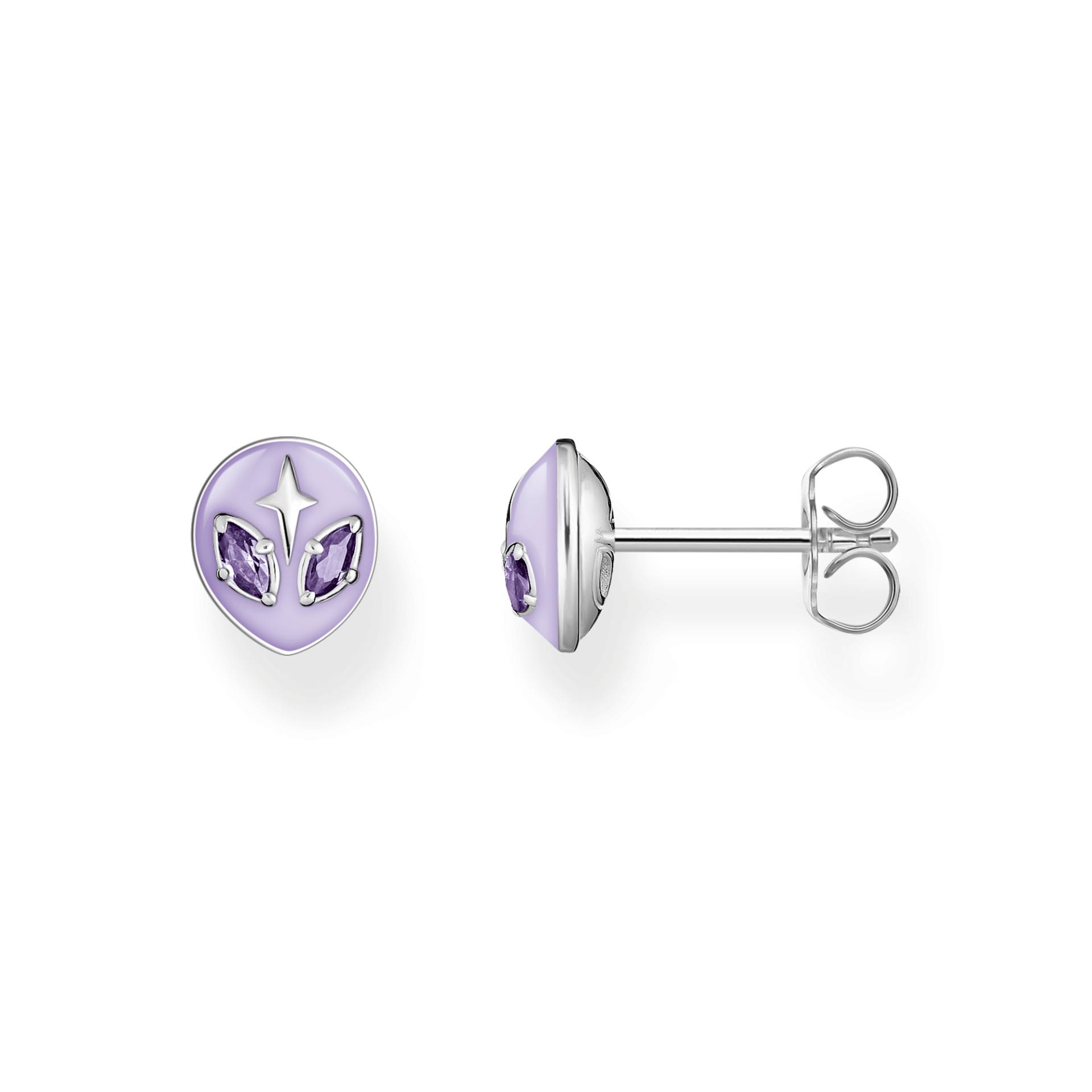 Thomas Sabo Ohrstecker Alienkopf mit Kaltemaille und violetten Steinen Silber violett H2274-041-13 von Thomas Sabo