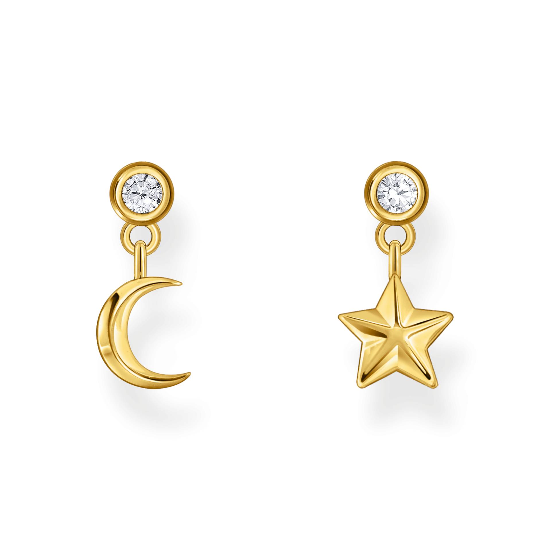 Thomas Sabo Ohrstecker mit Mond- und Stern-Anhänger und weißen Steinen vergoldet weiß H2293-414-14 von Thomas Sabo