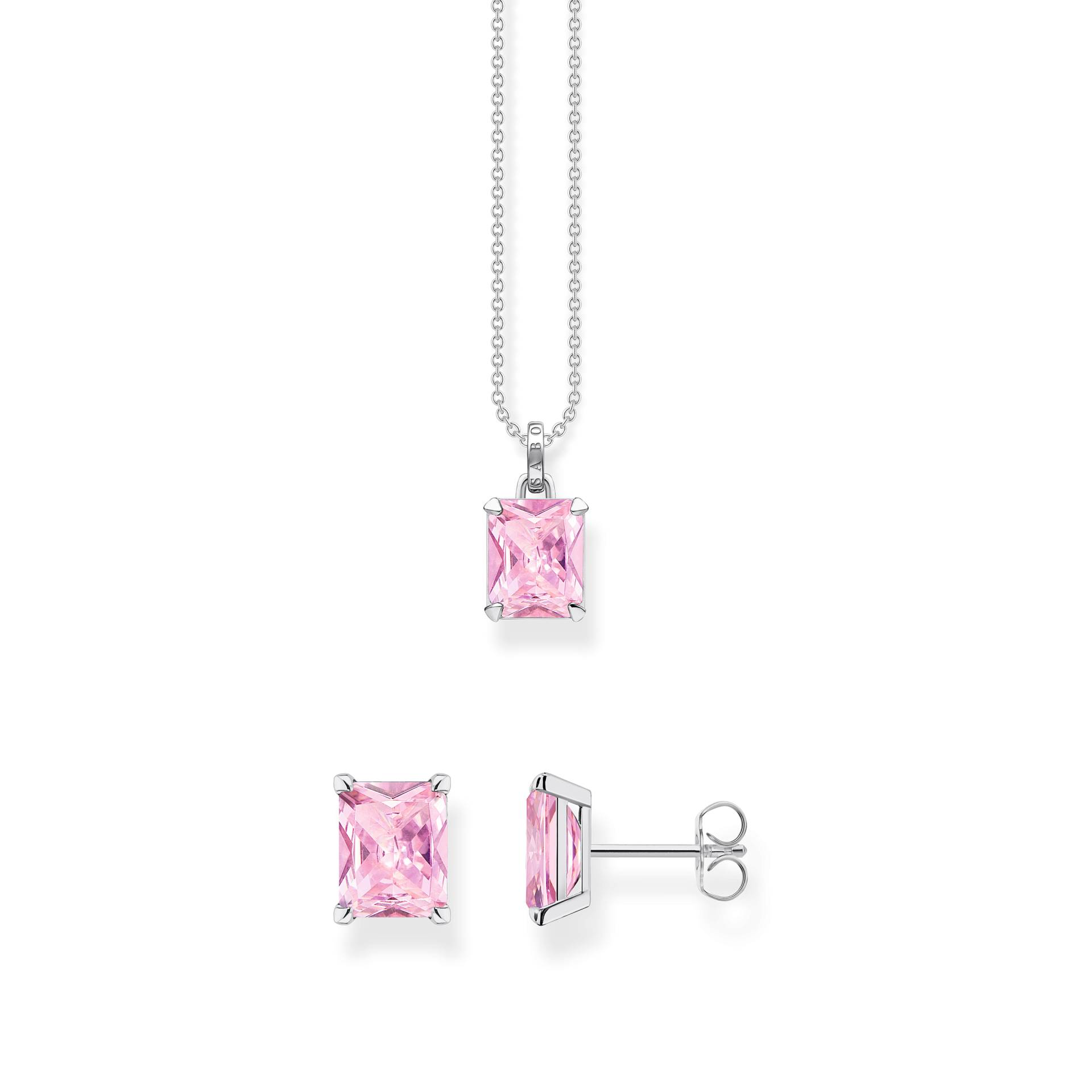 Thomas Sabo Pink Dream-Set: Halskette und Ohrstecker mit pinkem Stein in Silber pink SET0690-051-9-L45V von Thomas Sabo