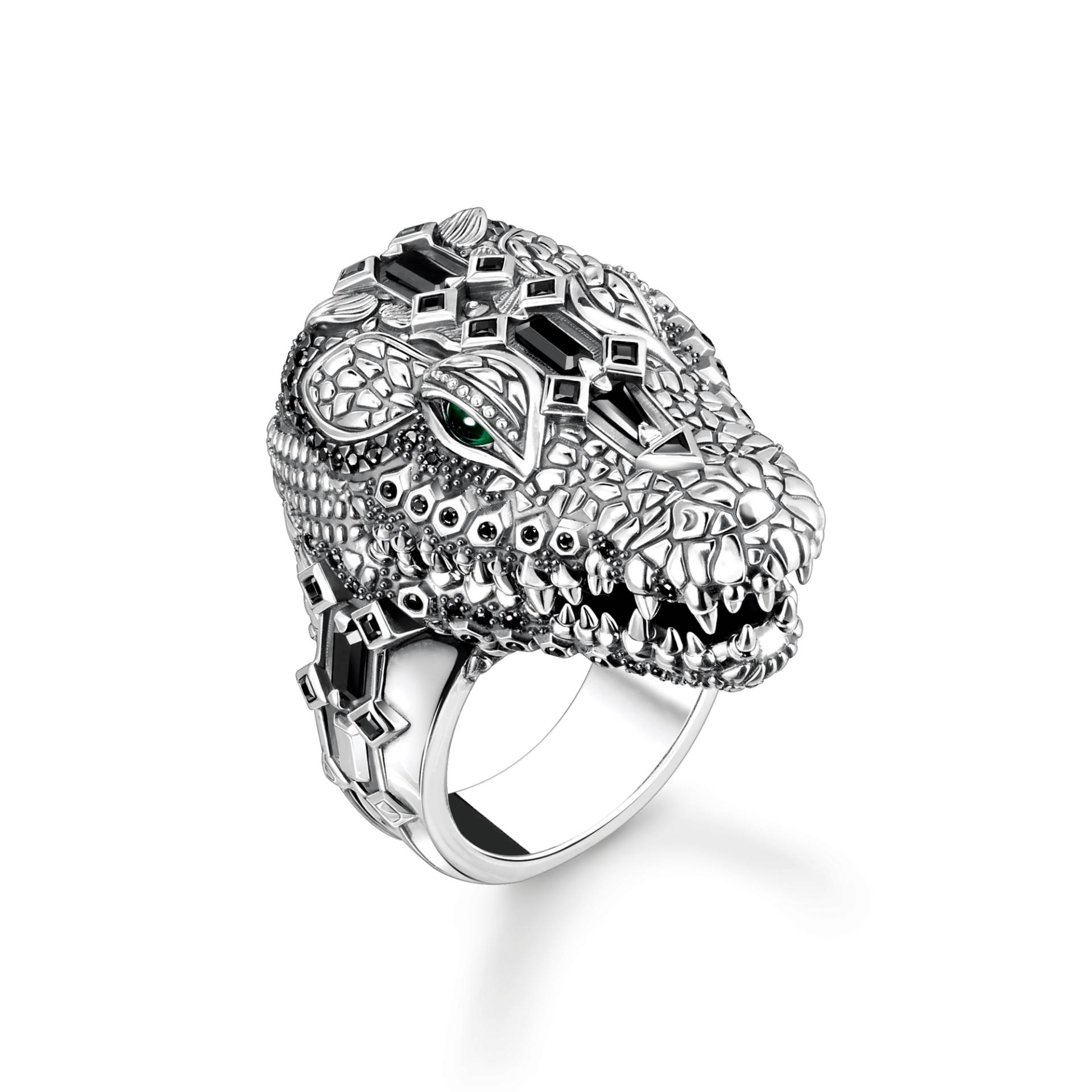 Thomas Sabo Ring Krokodilkopf mit schwarzen und grünen Steinen Silber geschwärzt mehrfarbig TR2420-347-7-48 von Thomas Sabo