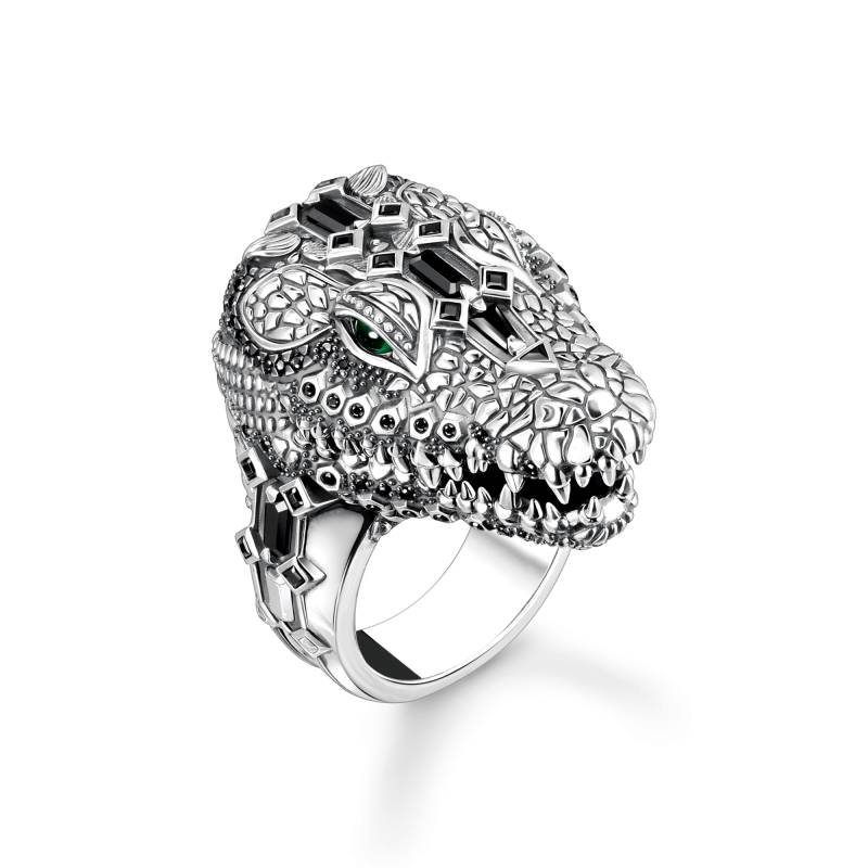 Thomas Sabo Ring Krokodilkopf mit schwarzen und grünen Steinen Silber geschwärzt mehrfarbig TR2420-347-7-50 von Thomas Sabo