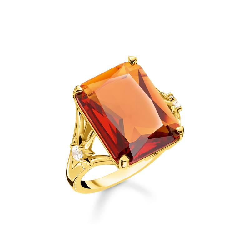 Thomas Sabo Ring mit großem orangenem Stein und Sterne vergoldet orange TR2261-971-8-52 von Thomas Sabo