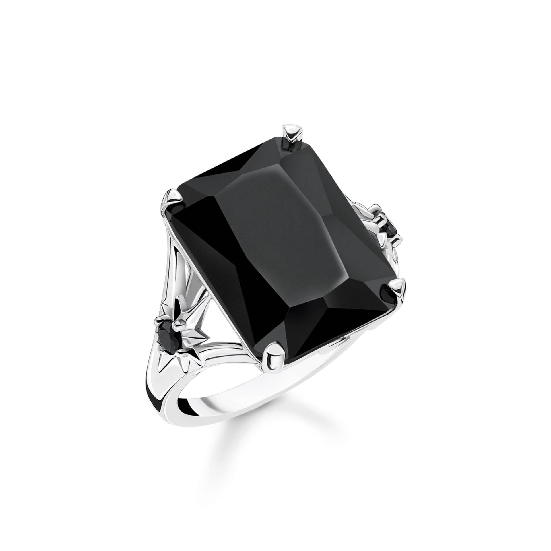 Thomas Sabo Ring mit großem schwarzen Stein und Sterne Silber schwarz TR2261-641-11-62 von Thomas Sabo