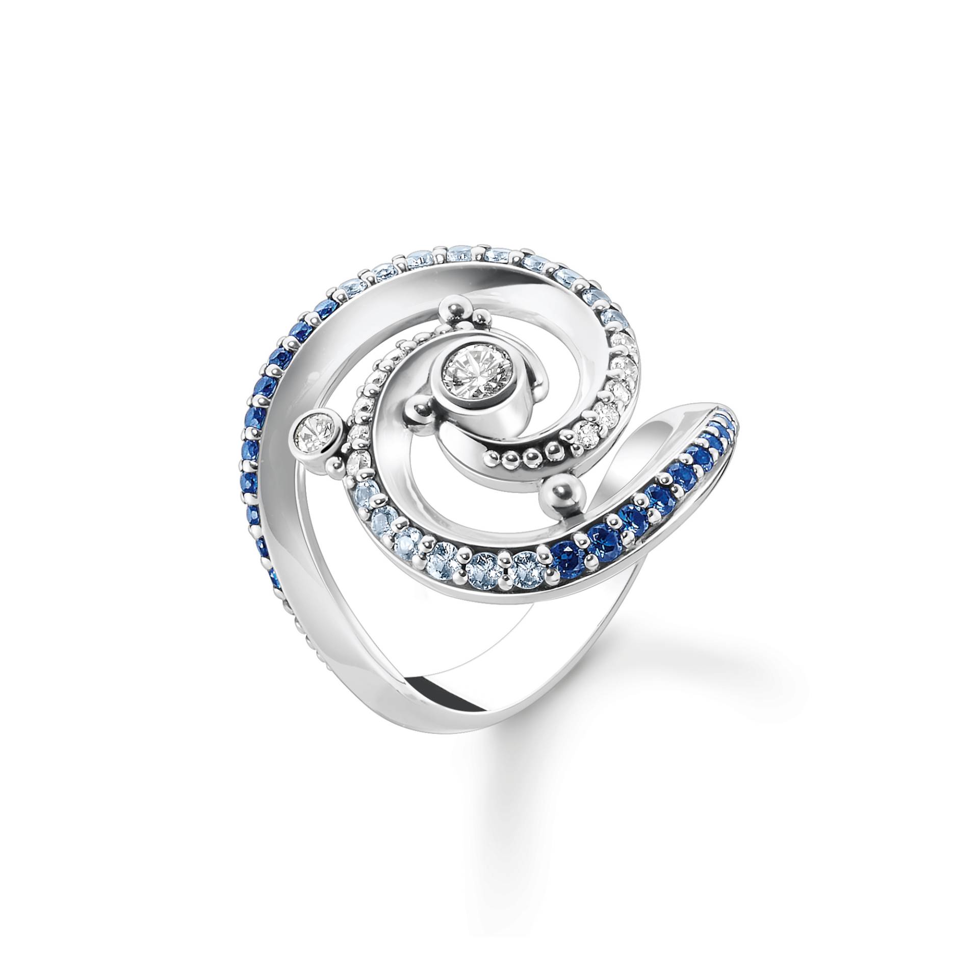 Thomas Sabo Ring Welle mit blauen Steinen blau TR2381-644-1-56 von Thomas Sabo