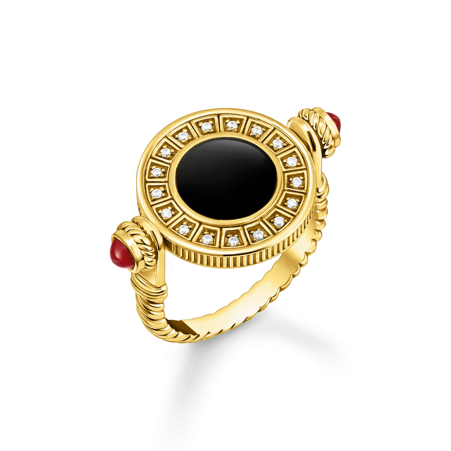 Thomas Sabo Ring drehbar mit schwarzem Onyx und weißen Steinen vergoldet mehrfarbig TR2427-522-7-48 von Thomas Sabo