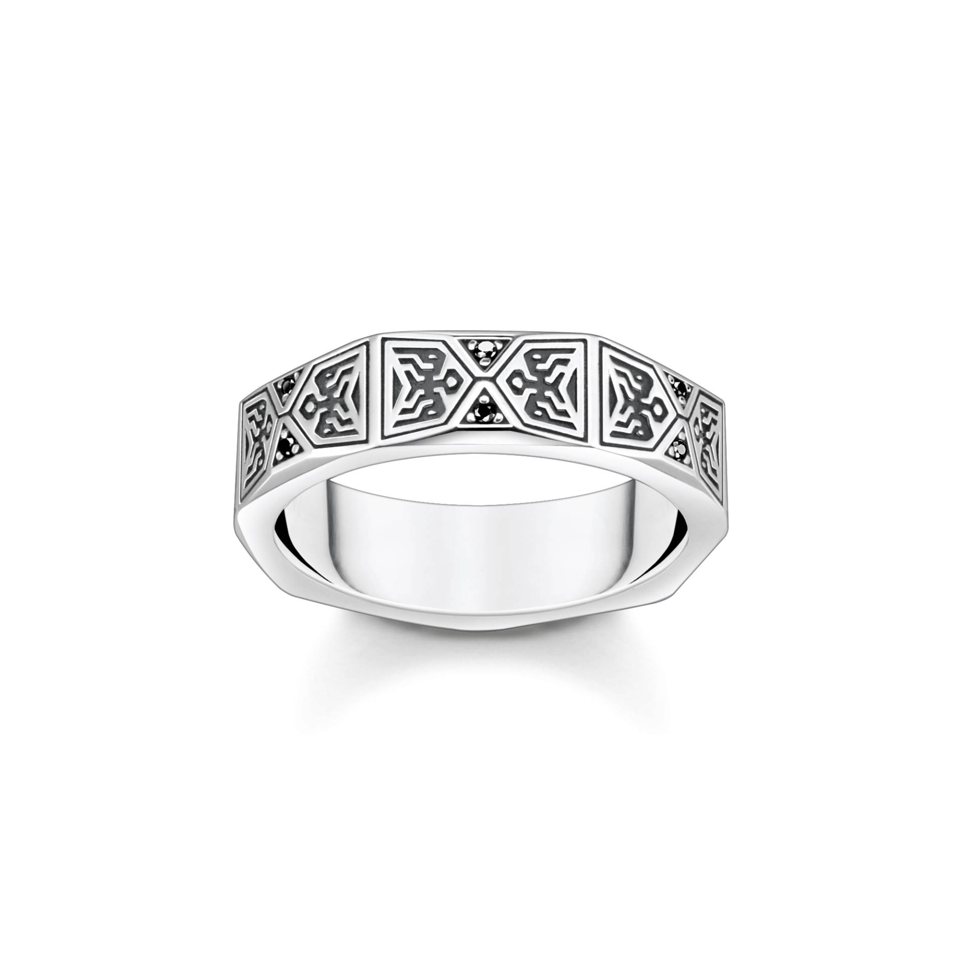 Thomas Sabo Ring facettiertes Design mit schwarzen Steinen Silber schwarz TR2432-643-11-48 von Thomas Sabo