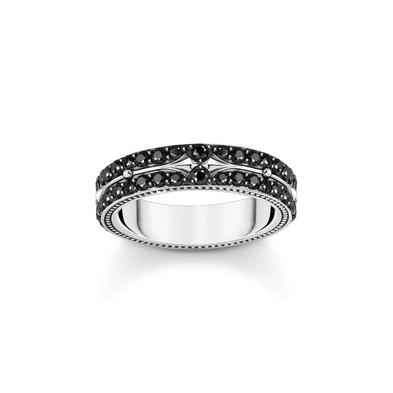 Thomas Sabo Ring mit grafischem Design und schwarzen Steinen Silber geschwärzt schwarz TR2464-643-11-52 von Thomas Sabo