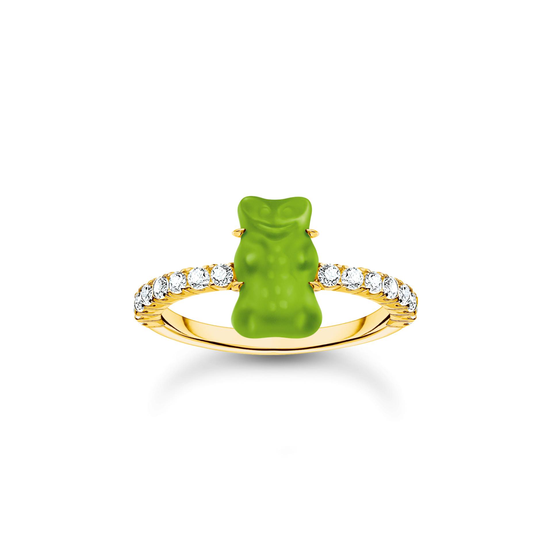 Thomas Sabo Ring mit grünem Mini-Goldbären und Steinen vergoldet grün TR2459-414-6-58 von Thomas Sabo