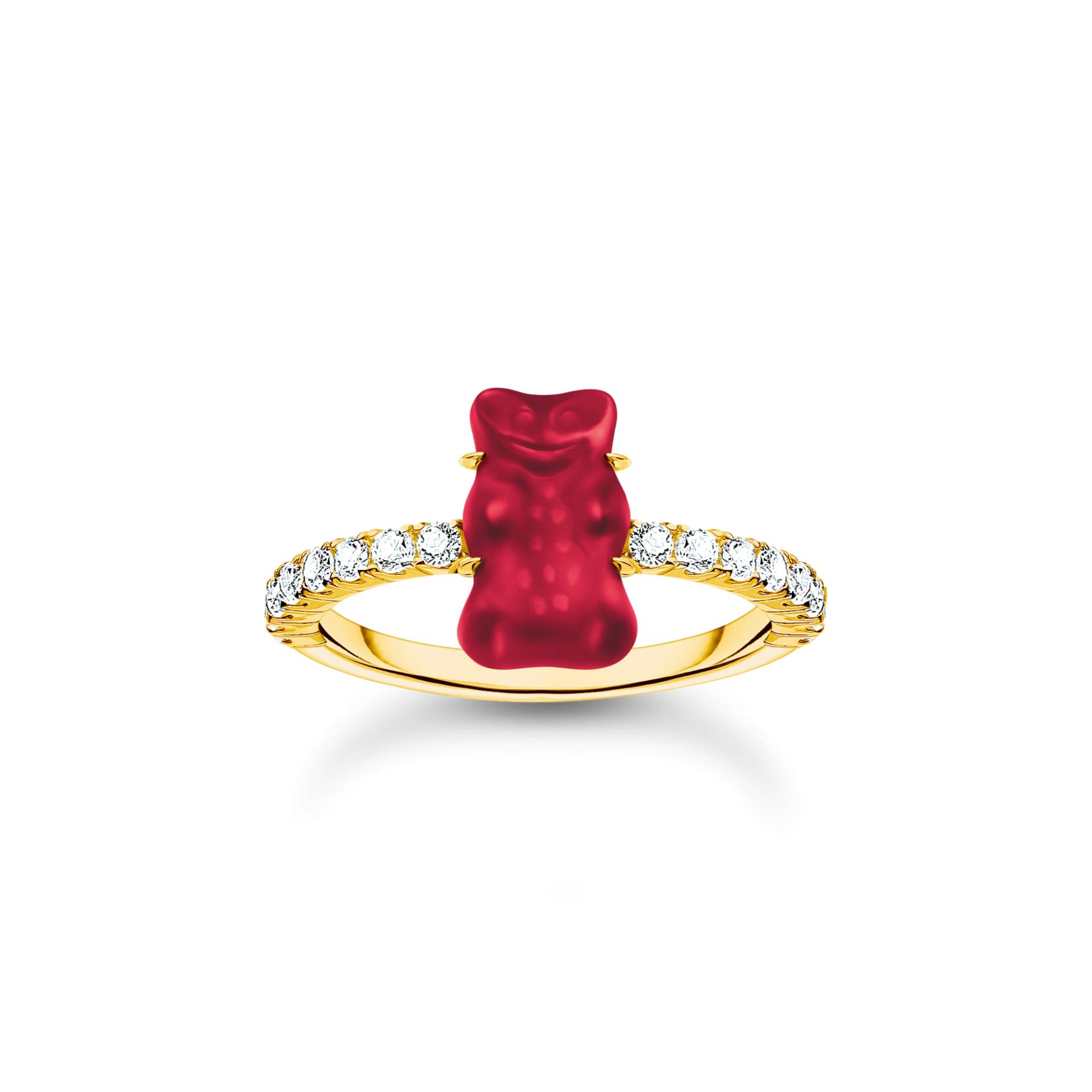 Thomas Sabo Ring mit rotem Mini-Goldbären und Steinen vergoldet rot TR2459-414-10-52 von Thomas Sabo