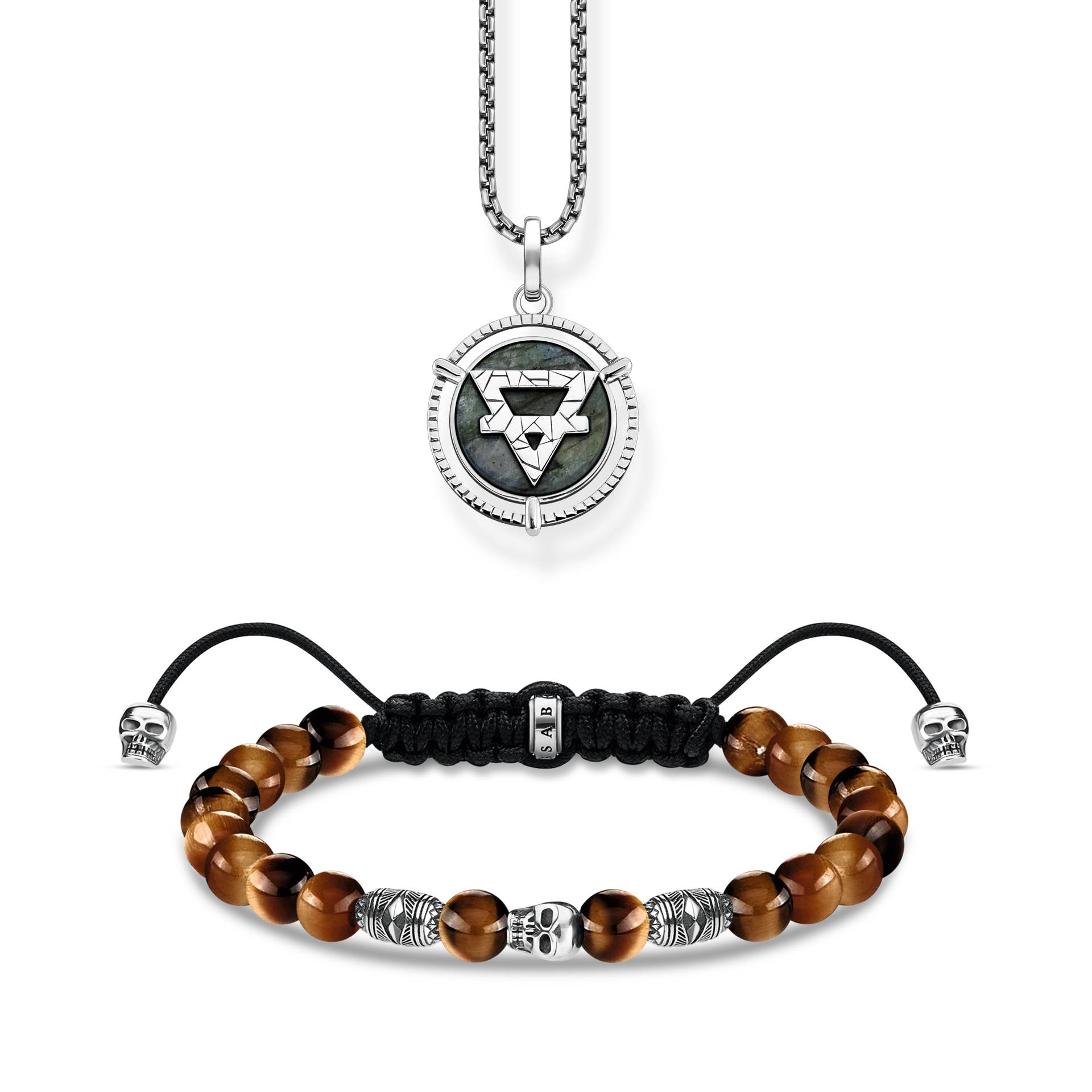 Thomas Sabo Schmuck-Set: Armband Totenkopf & Element Erde Halskette in Silber braun SET0705-329-2 von Thomas Sabo