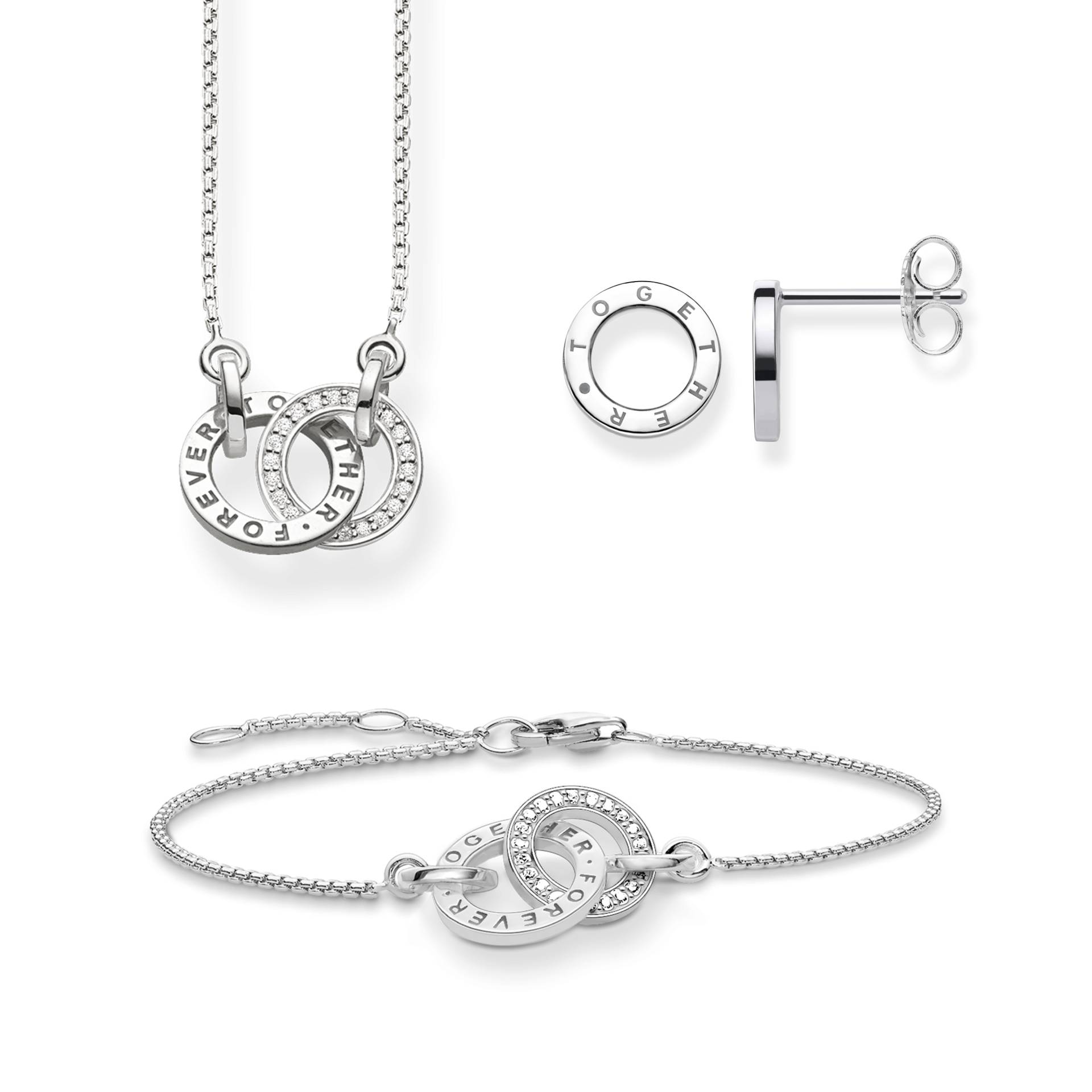 Thomas Sabo Schmuck-Set: Forever Together Kette mit Armband & Ohrstecker in Silber weiß SET0689-051-14 von Thomas Sabo