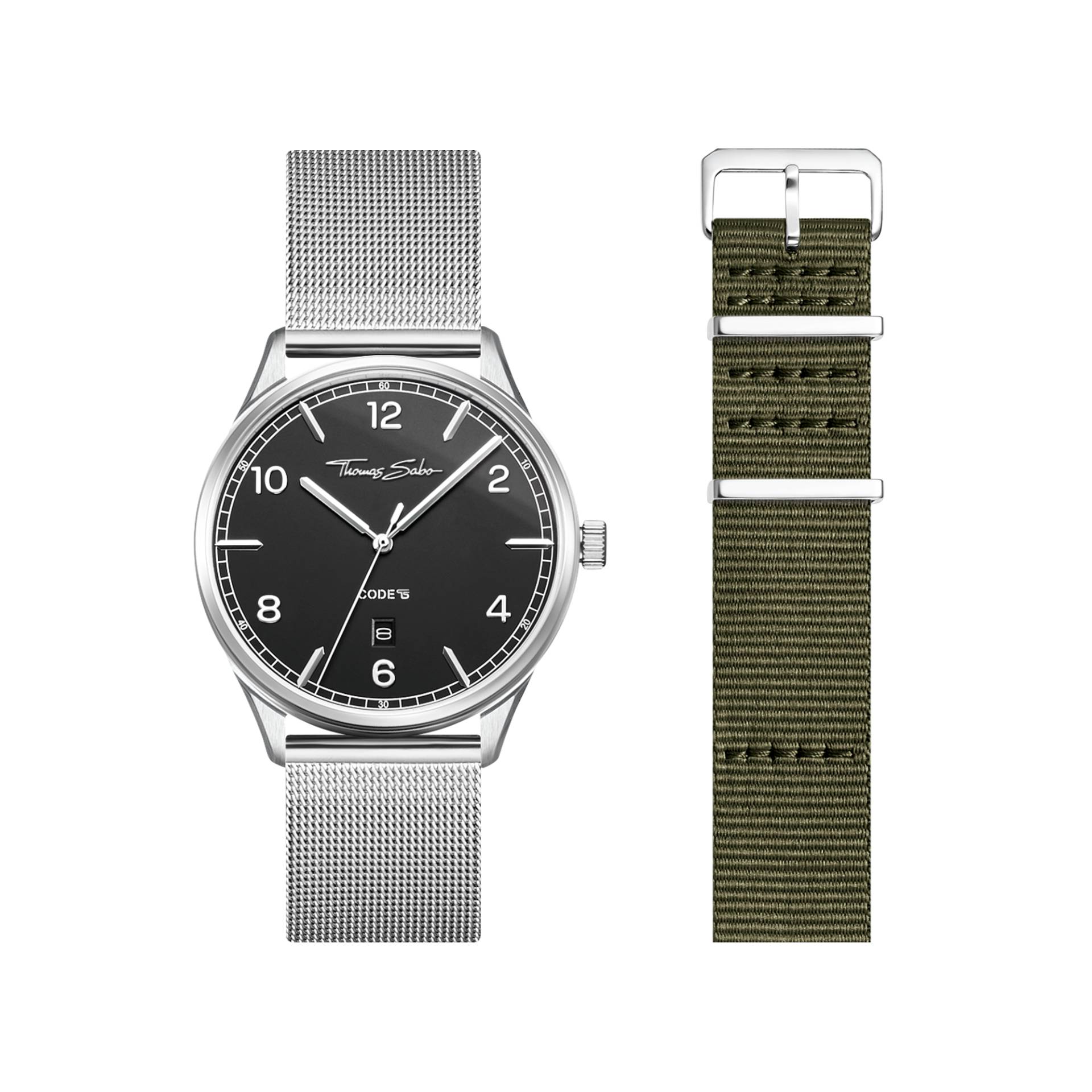 Thomas Sabo Set Code TS schwarze Uhr und khaki Armband grün SET0581-201-6-40 MM von Thomas Sabo