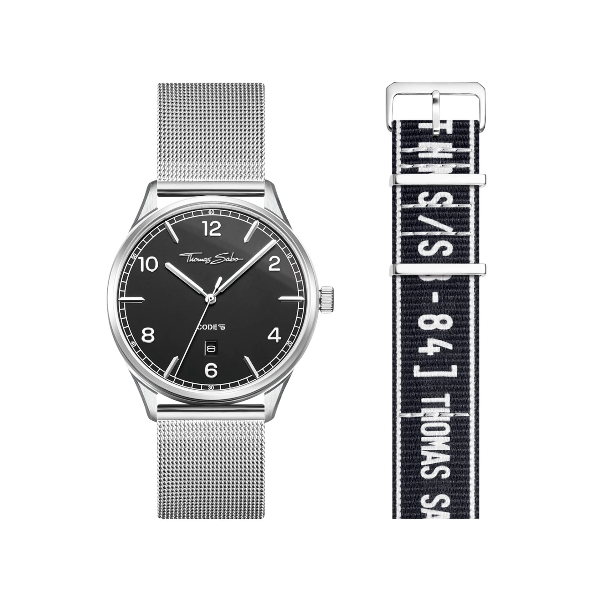 Thomas Sabo Set Code TS schwarze Uhr und schwarzes Urban Armband schwarz/ weiß SET0589-201-18-40 MM von Thomas Sabo