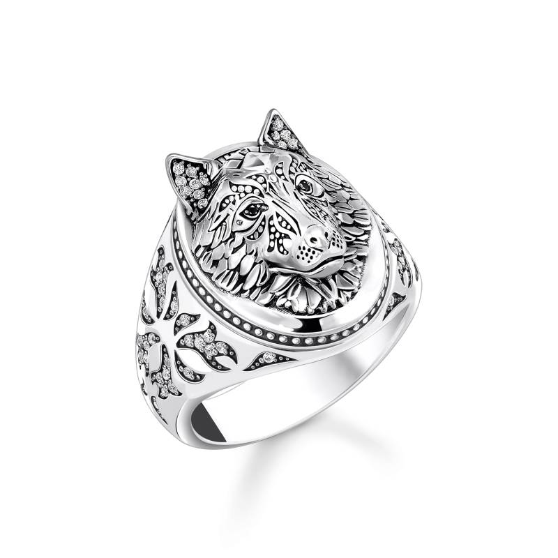 Thomas Sabo Siegelring Wolf mit Steinen Silber geschwärzt silberfarben TR2452-643-21-60 von Thomas Sabo