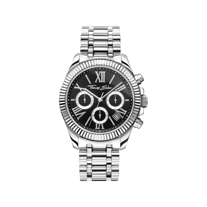 Thomas Sabo Uhr Divine Chrono mit Zifferblatt in Schwarz silberfarben silberfarben WA0396-201-201-38 MM von Thomas Sabo