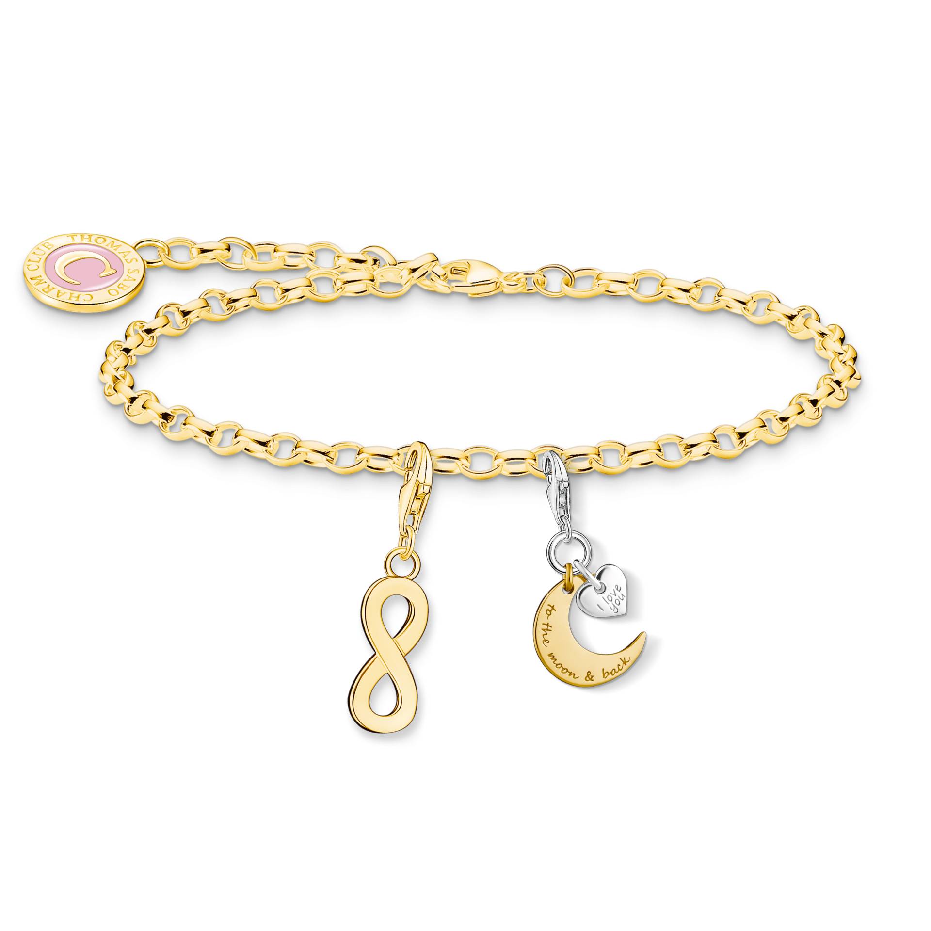 Thomas Sabo Unendliche Liebe Charm-Set: Armband mit Mond & Unendlichkeitszeichen vergoldet gelbgoldfarben SET0697-427-39-L13 von Thomas Sabo