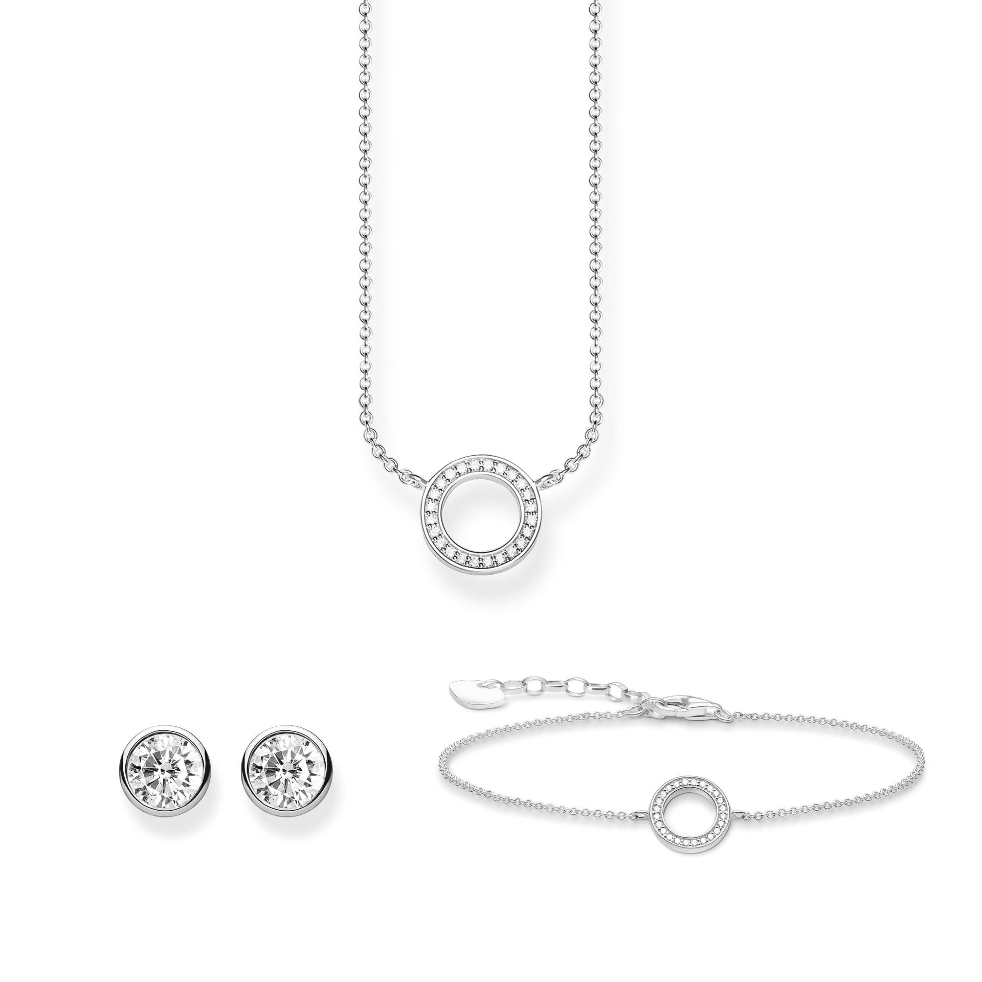 Thomas Sabo Zeitloses Kreis-Set: Kette, Armband & Ohrstecker mit weißem Stein in Silber weiß SET0691-051-14 von Thomas Sabo