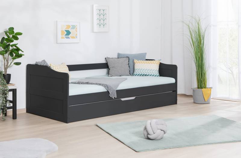 Ticaa Funktionsbett »Melinda, Daybett, Jugendbett, 2 Schlafplätze, Schublade auf Rollen«, (90x200cm), FSC®-zertifizierte Kiefer, 2 Rollroste, Massivholz von TICAA