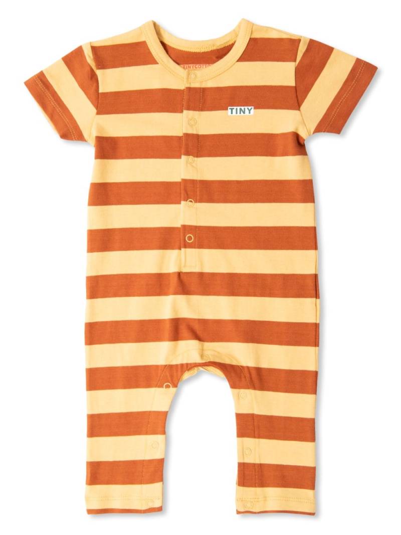 Tiny Cottons logo-print striped romper - Brown von Tiny Cottons