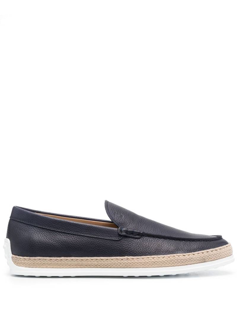 Tod's raffia-trimmed leather loafers - Blue von Tod's