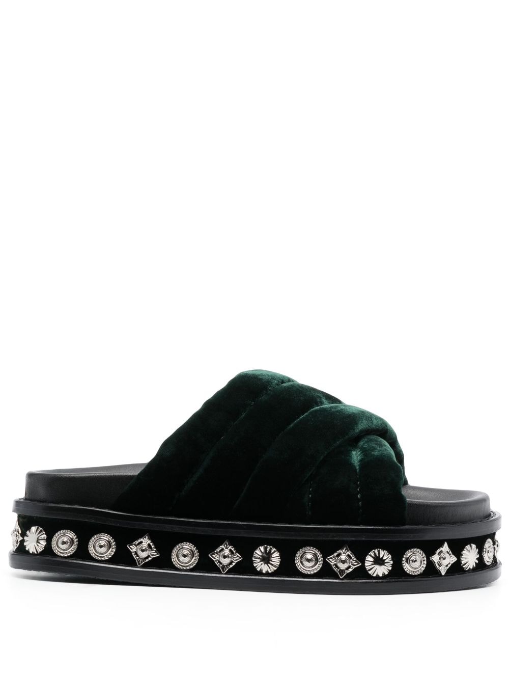 Toga Pulla studded 50mm velvet slides - Green von Toga Pulla