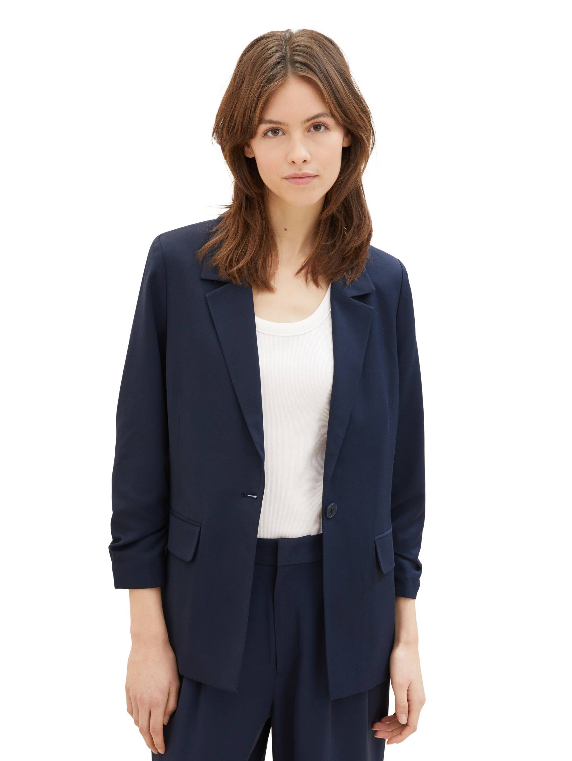 TOM TAILOR Denim Kurzblazer, mit gerafften Ärmeln und fliessender Viskose TOM TAILOR Denim Kurzblazer, mit gerafften Ärmeln und fliessender Viskose von Tom Tailor Denim