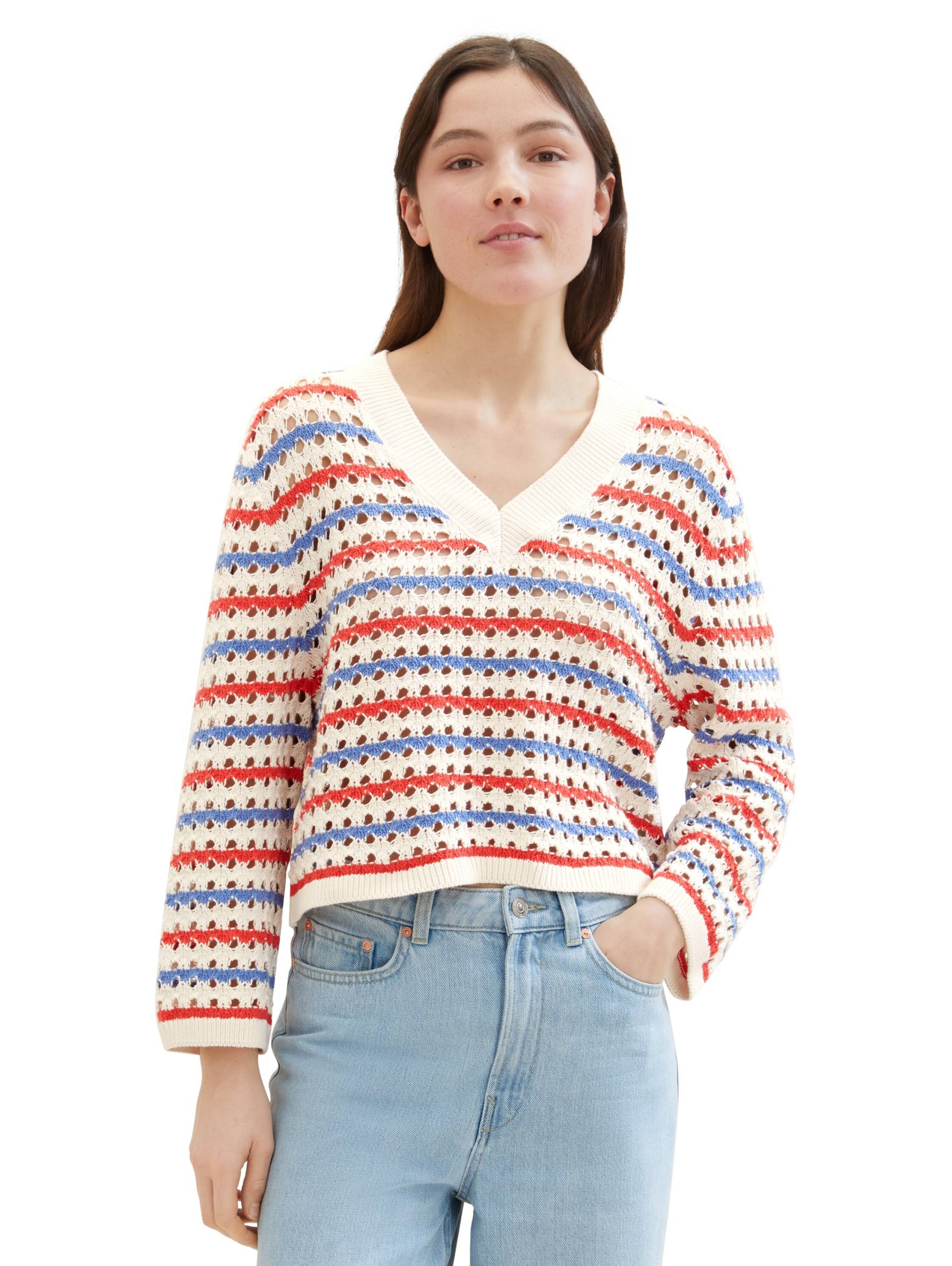 TOM TAILOR Denim Strickpullover, in Streifen-Optik und mit V-Ausschnitt TOM TAILOR Denim Strickpullover, in Streifen-Optik und mit V-Ausschnitt von Tom Tailor Denim