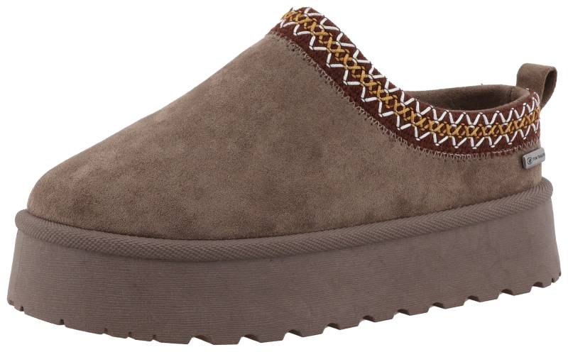 TOM TAILOR Clog, Plateau, Hausschuh, Schlappen mit Textilborde im Boho-Look von Tom Tailor