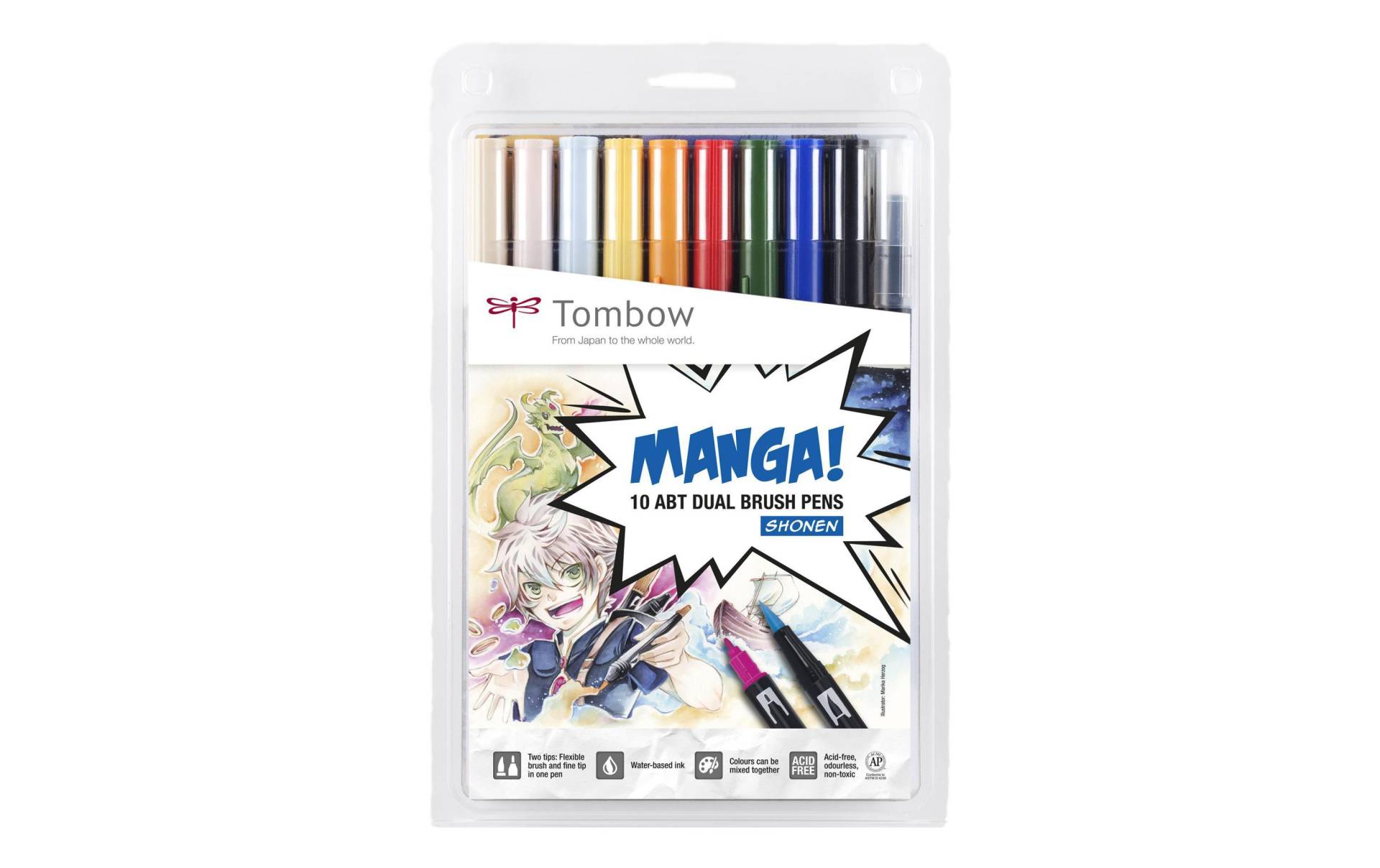 TOMBOW Faserstift »Manga Shonen 12 S«, Wasservermalbar von Tombow