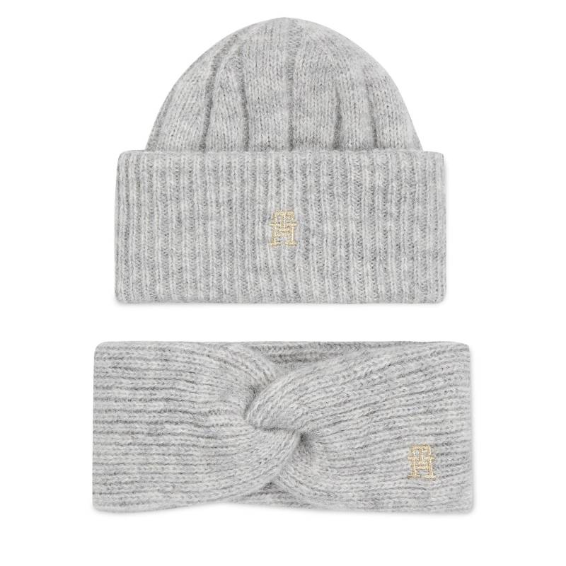 Mütze und Stirnband Set Tommy Hilfiger Th Timeless Beanie + Headband AW0AW15370P4A Grau von Tommy Hilfiger