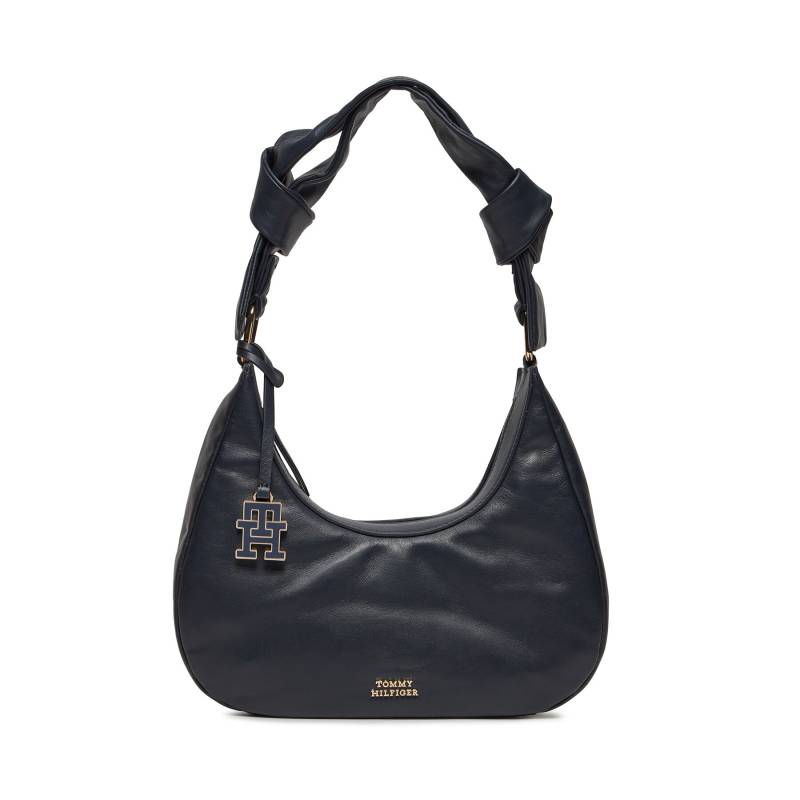 Handtasche Tommy Hilfiger Pushlock Leather Hobo AW0AW16073 Dunkelblau von Tommy Hilfiger