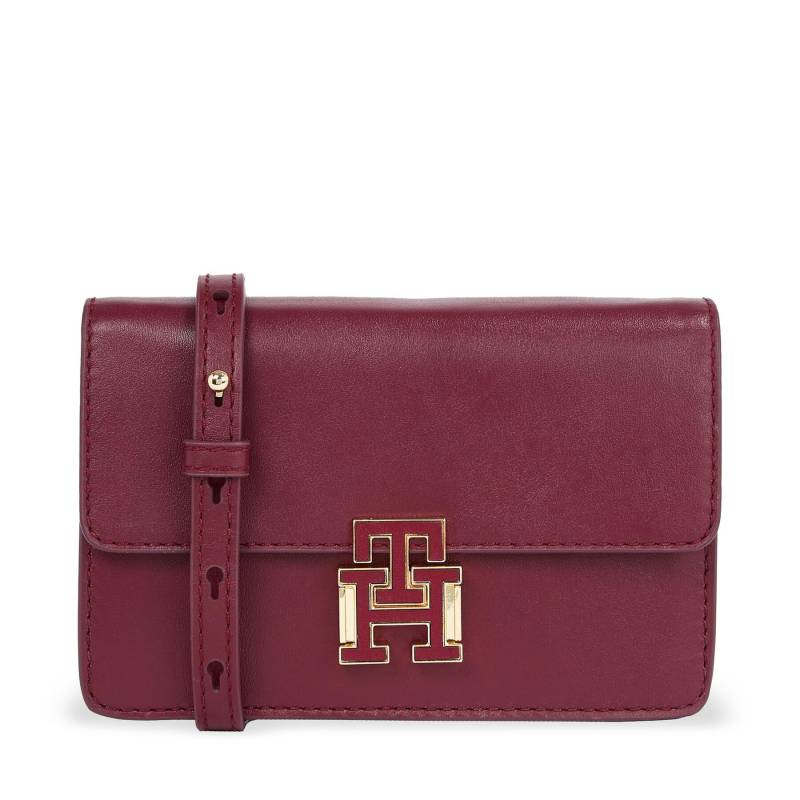 Handtasche Tommy Hilfiger Pushlock Leather Small Crossover AW0AW15227 Dunkelrot von Tommy Hilfiger