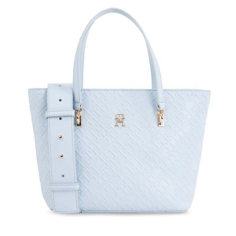 Handtasche Tommy Hilfiger Th Refined Mini Tote Mono AW0AW16002 Himmelblau von Tommy Hilfiger