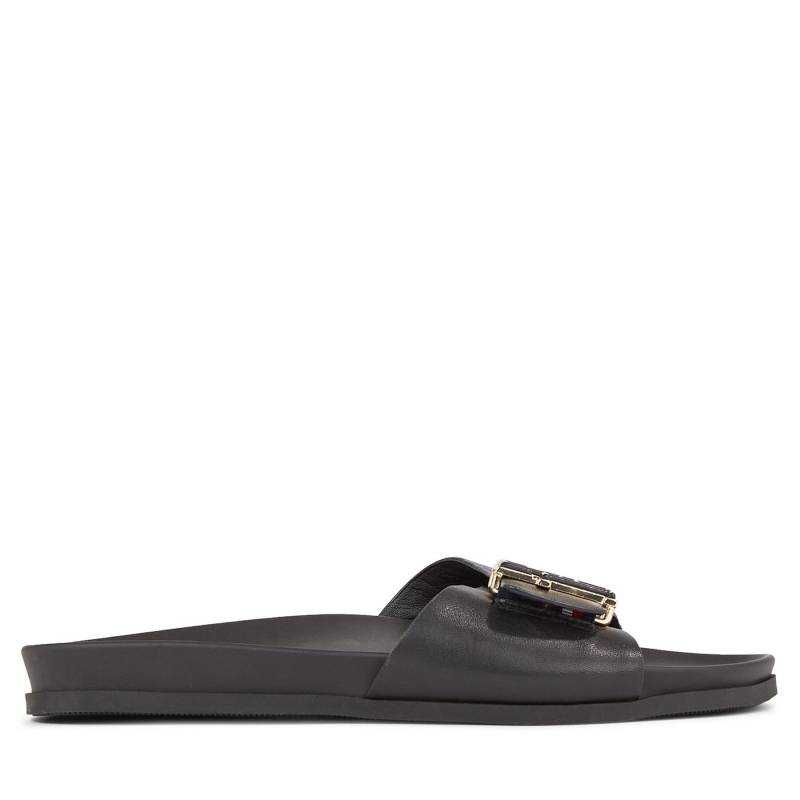 Pantoletten Tommy Hilfiger Th Hardware Leather Flat Sandal FW0FW07940 Schwarz von Tommy Hilfiger