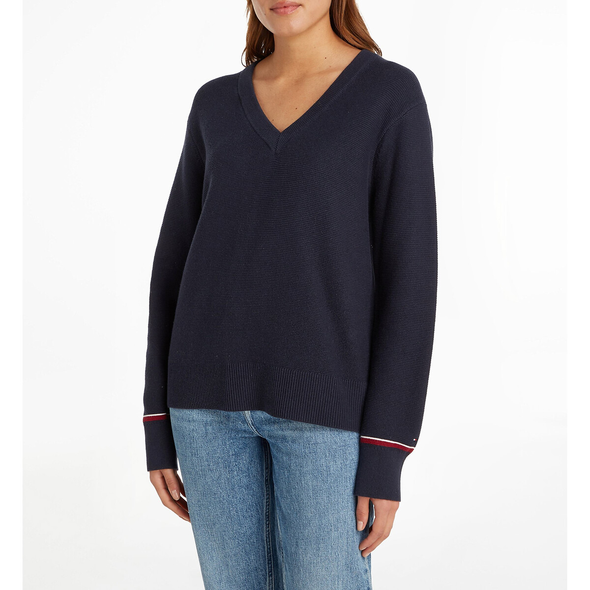 Pullover mit V-Ausschnitt, 100% Baumwolle von Tommy Hilfiger