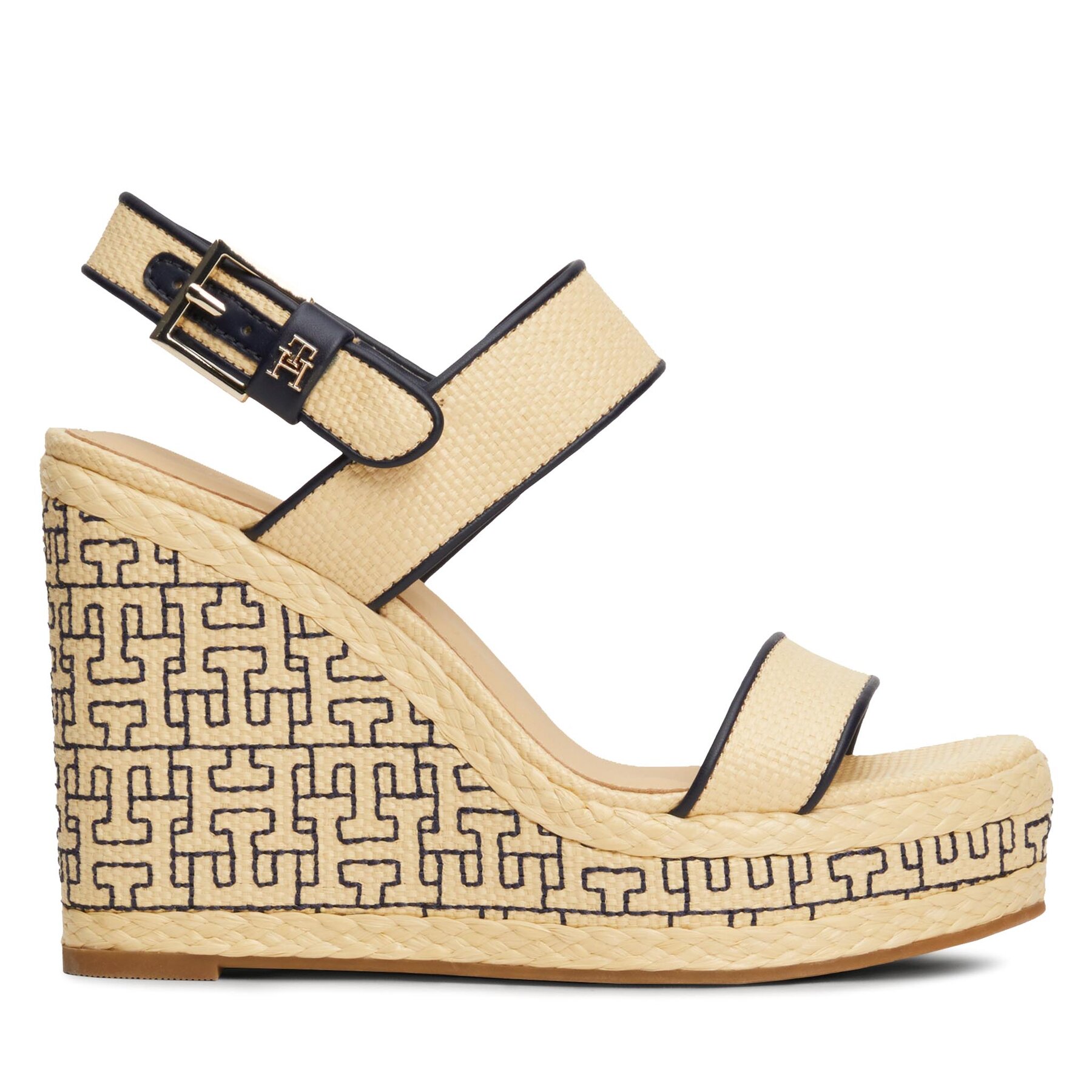 Sandalen Tommy Hilfiger Platform Th Mono Rafia Wedge FW0FW08052 Beige von Tommy Hilfiger