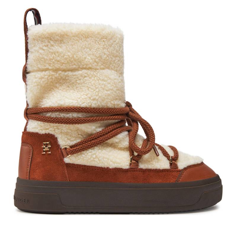 Schneeschuhe Tommy Hilfiger Lace-Up Faux Shearling Snowboot FW0FW08252 Beige von Tommy Hilfiger