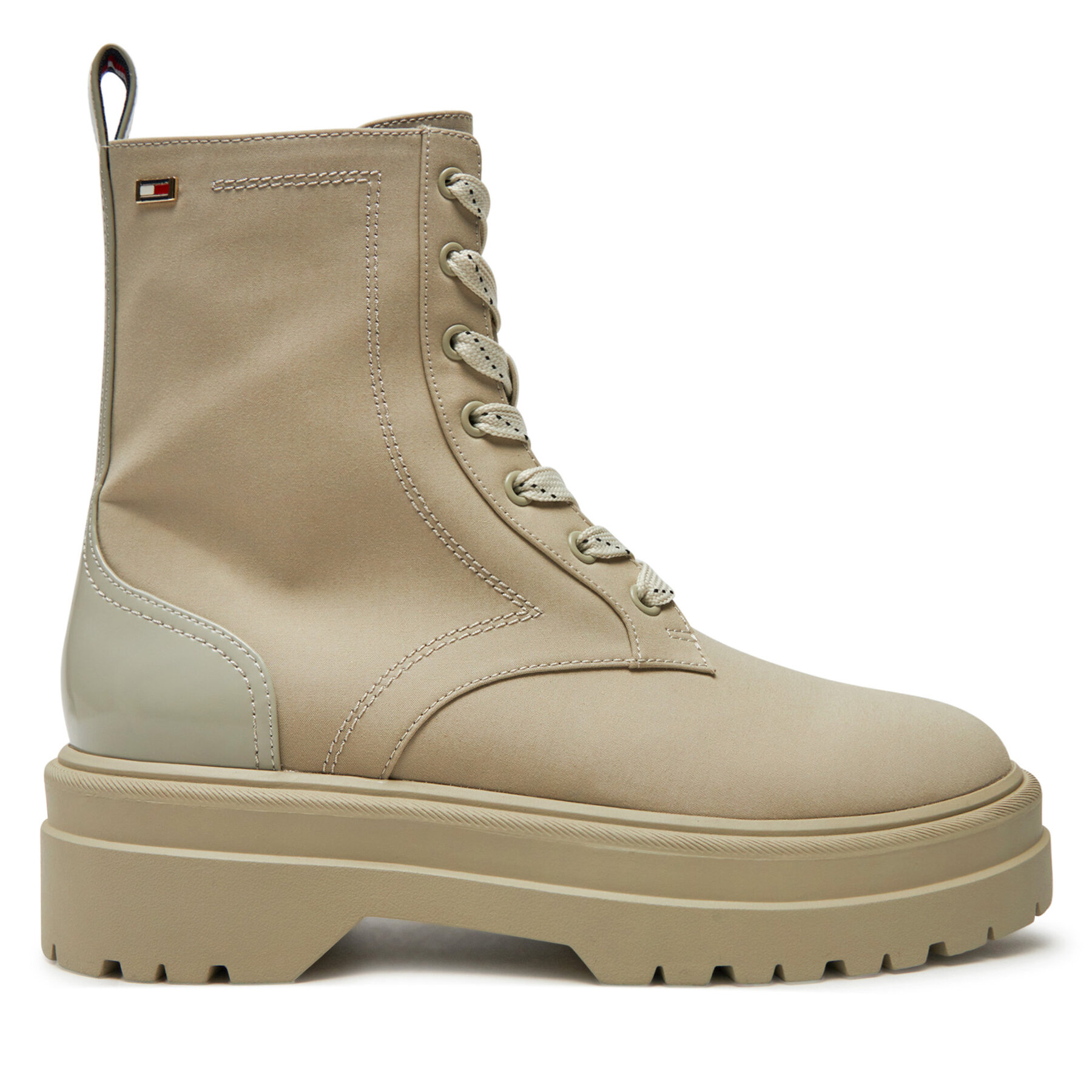 Schnürstiefeletten Tommy Hilfiger Flag Ventile Lace Up Boot FW0FW08287 Beige von Tommy Hilfiger