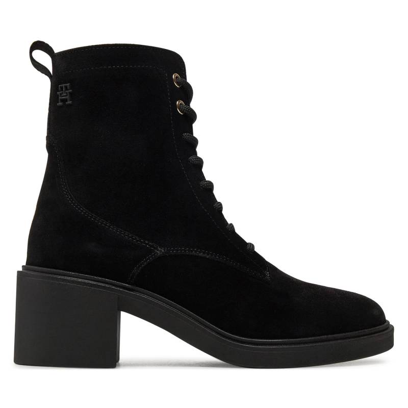 Stiefeletten Tommy Hilfiger Suede Mid Heel Laceup Logotape FW0FW08090 Schwarz von Tommy Hilfiger