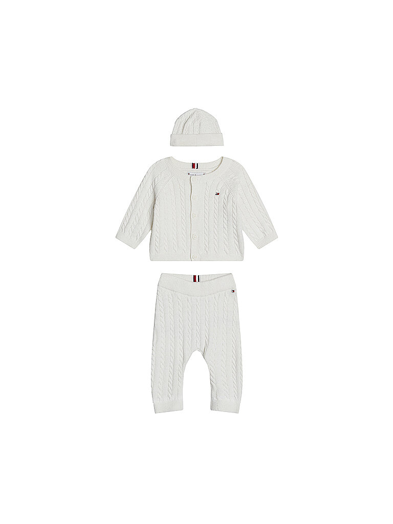 TOMMY HILFIGER Baby Set 3-tlg Strickjacke, Mütze und Strickhose creme | 56 von Tommy Hilfiger