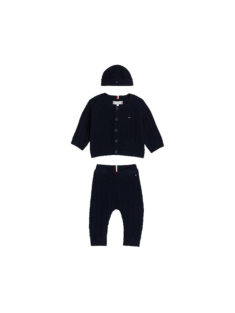 TOMMY HILFIGER Baby Set 3-tlg Strickjacke, Mütze und Strickhose dunkelblau | 56 von Tommy Hilfiger