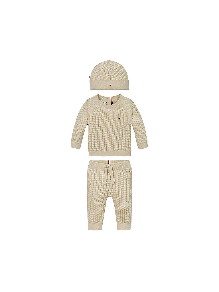 TOMMY HILFIGER Baby Set 3-tlg. Pullover, Hose und Mütze beige | 62 von Tommy Hilfiger