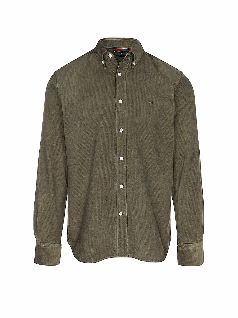 TOMMY HILFIGER Cordhemd  olive | L von Tommy Hilfiger