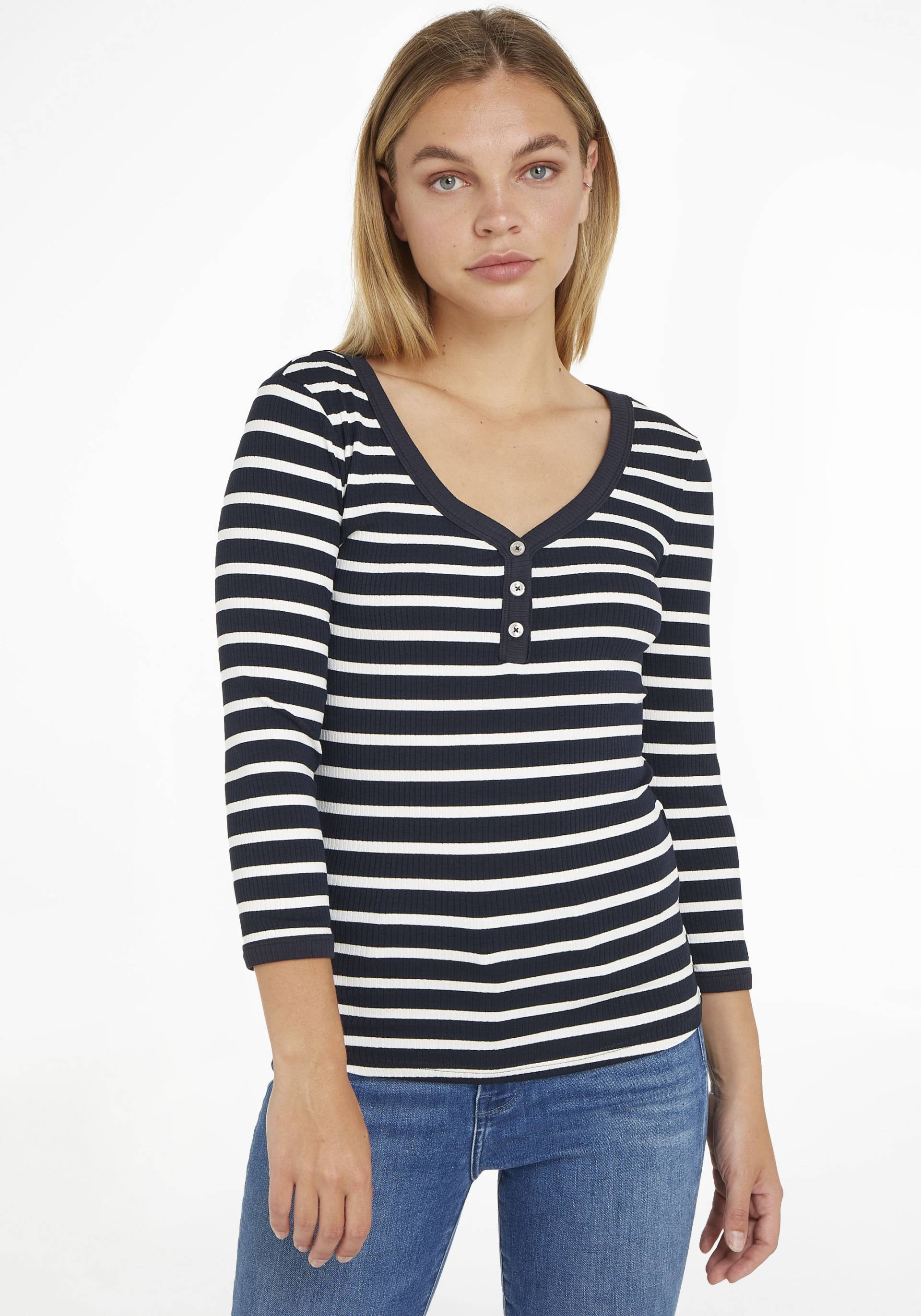 Tommy Hilfiger 3/4-Arm-Shirt »SLIM 5X2 RIB HENLEY 3/4«, mit drei Zierknöpfen am Ausschnitt von Tommy Hilfiger