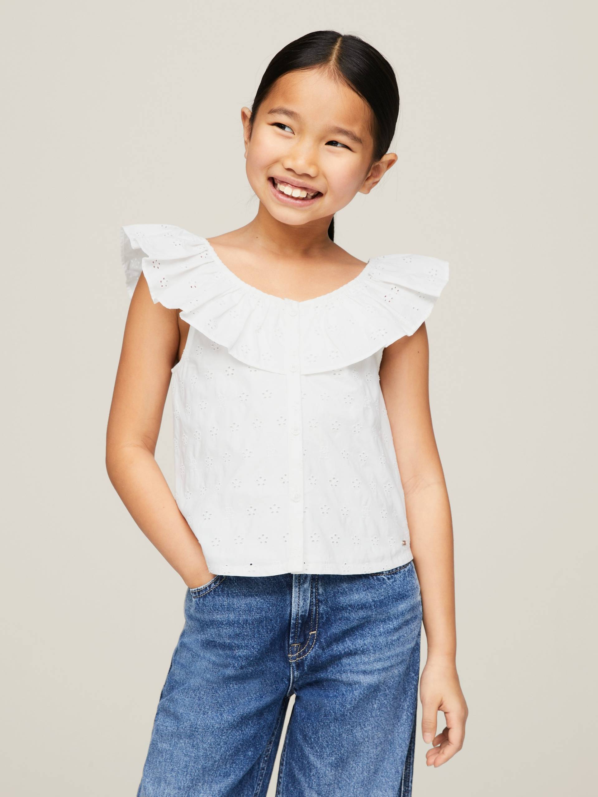 Tommy Hilfiger Babydollshirt »BRODERIE ANGLAISE FRILL TOP«, Kinder bis 16 Jahre von Tommy Hilfiger