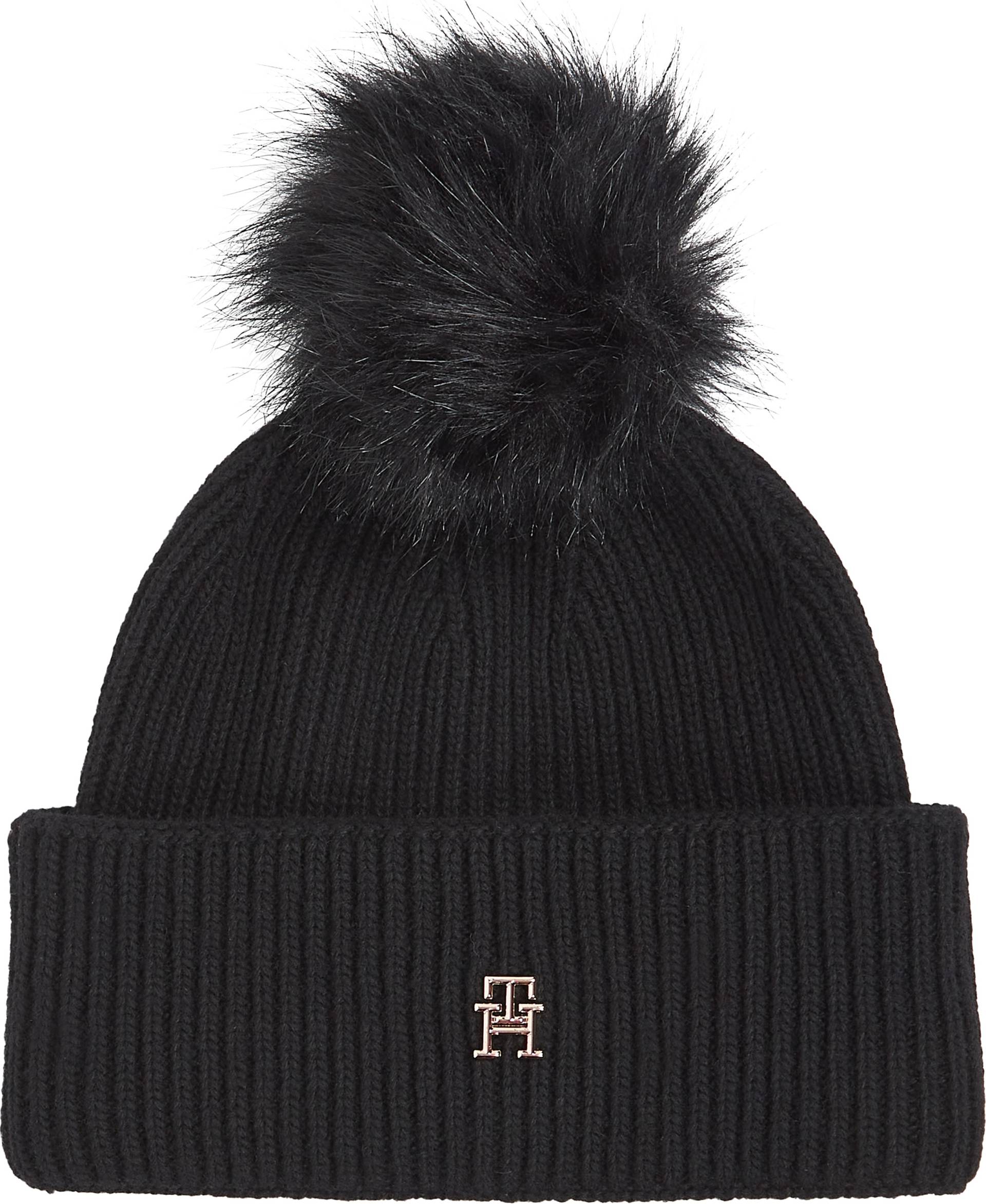 Tommy Hilfiger Beanie »ELEVATED CHIC BEANIE W/POMPOM«, Logoemblem, Pompon von Tommy Hilfiger