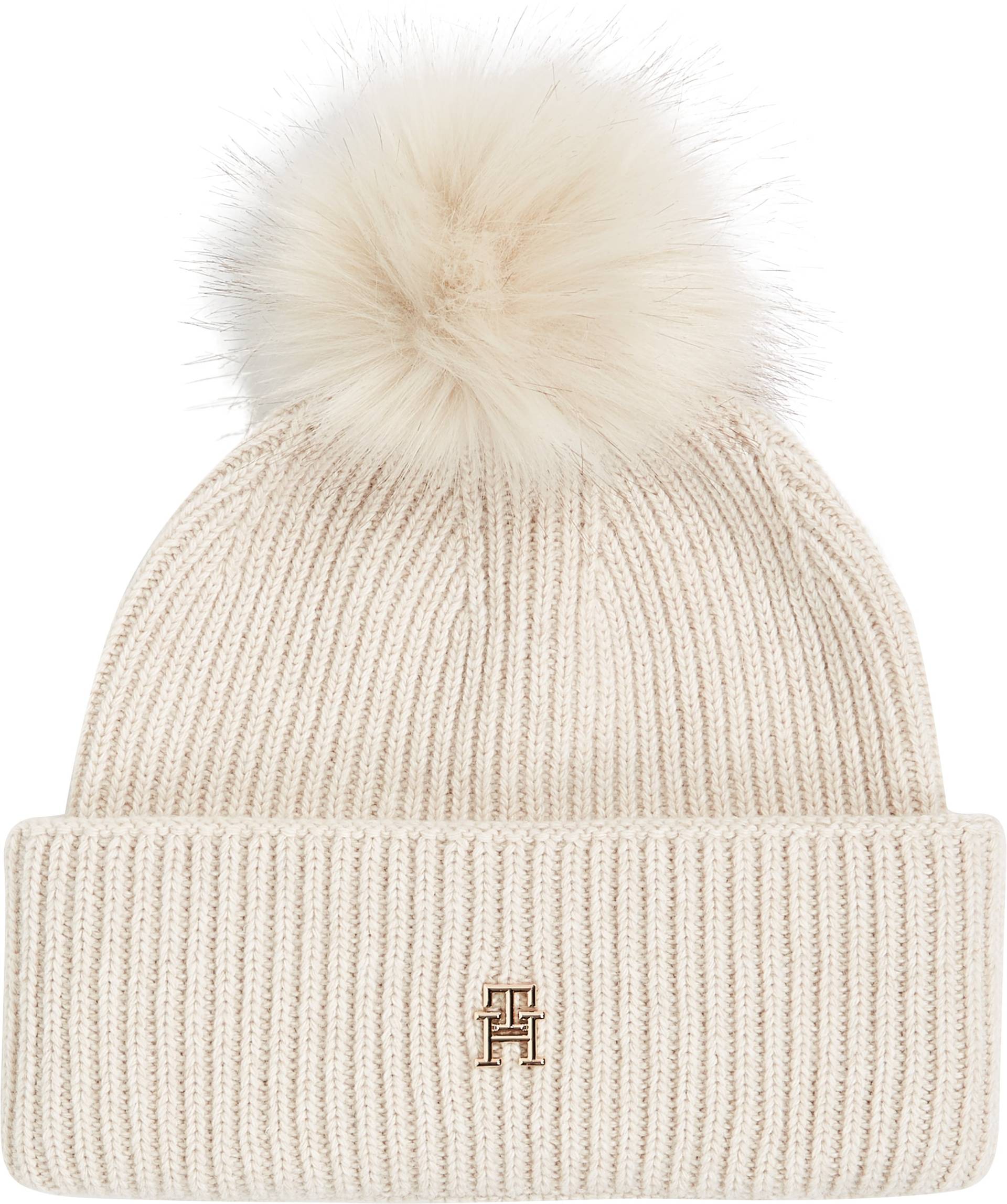 Tommy Hilfiger Beanie »ELEVATED CHIC BEANIE W/POMPOM«, Logoemblem, Pompon von Tommy Hilfiger