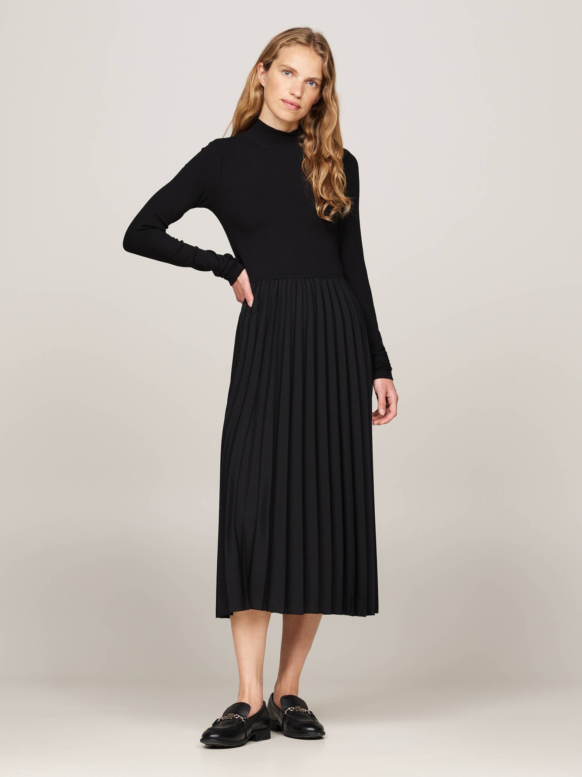 Tommy Hilfiger Blusenkleid »RIB MIX F&F PLEATED DRESS LS«, mit Falten, Rippoptik von Tommy Hilfiger