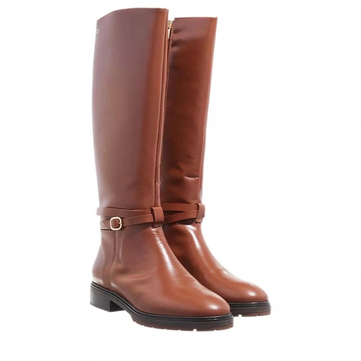 Tommy Hilfiger Boots & Stiefeletten - Leather Belt Longboot - Gr. 38 (EU) - in Cognacbraun - für Damen von Tommy Hilfiger