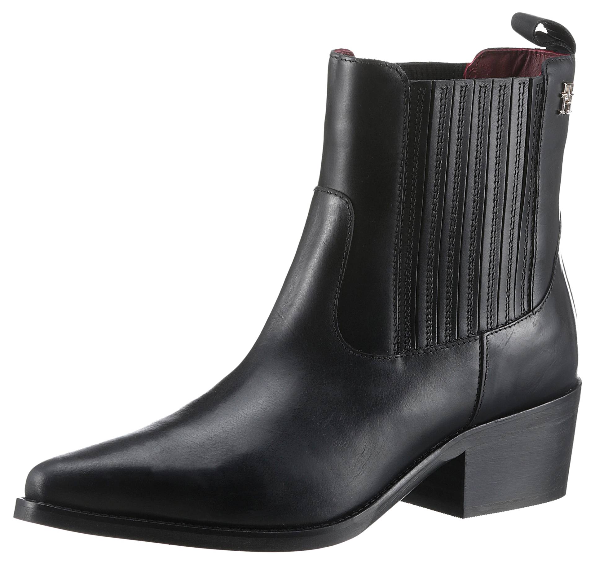 Tommy Hilfiger Cowboy Stiefelette »TH LEATHER COWBOY BOOT«, Blockabsatz, Cowboyboots, Westernstiefelette in spitzer Form von Tommy Hilfiger